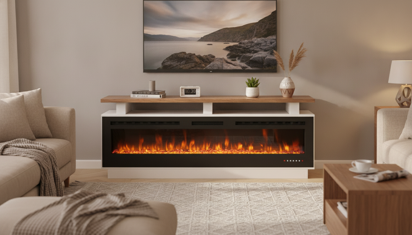 70-Inch Electric Fireplace TV Stand With Wood Mantel