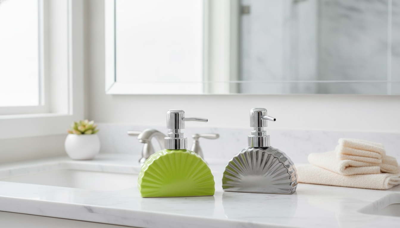 Fan-Shaped Ceramic Pump Bottle for Soap, Lotion & Shower