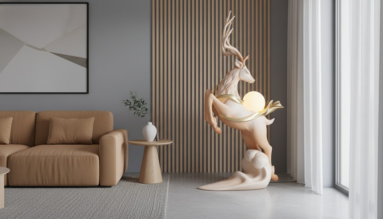 Nordic Elk Floor Lamp: Modern Sculptural Statement Light