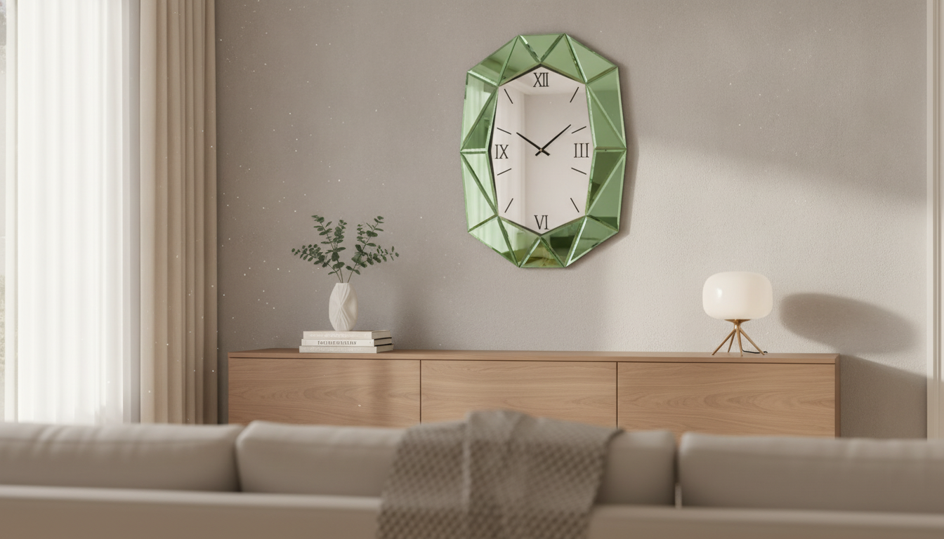 Silent Irregular Beveled Mirror Clock with Roman Numerals