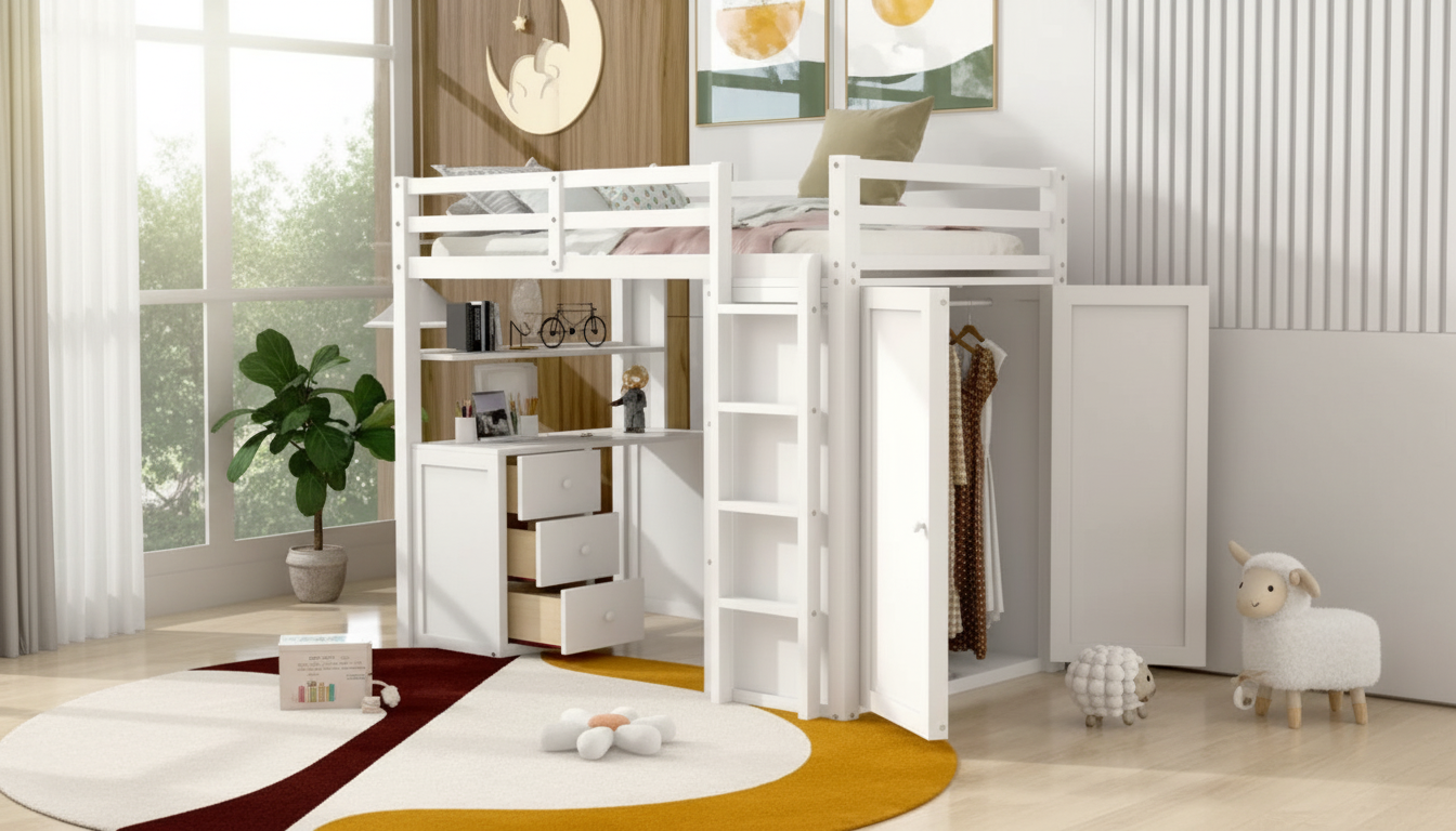 Twin Loft Bed: Desk, Wardrobe & Drawers in One