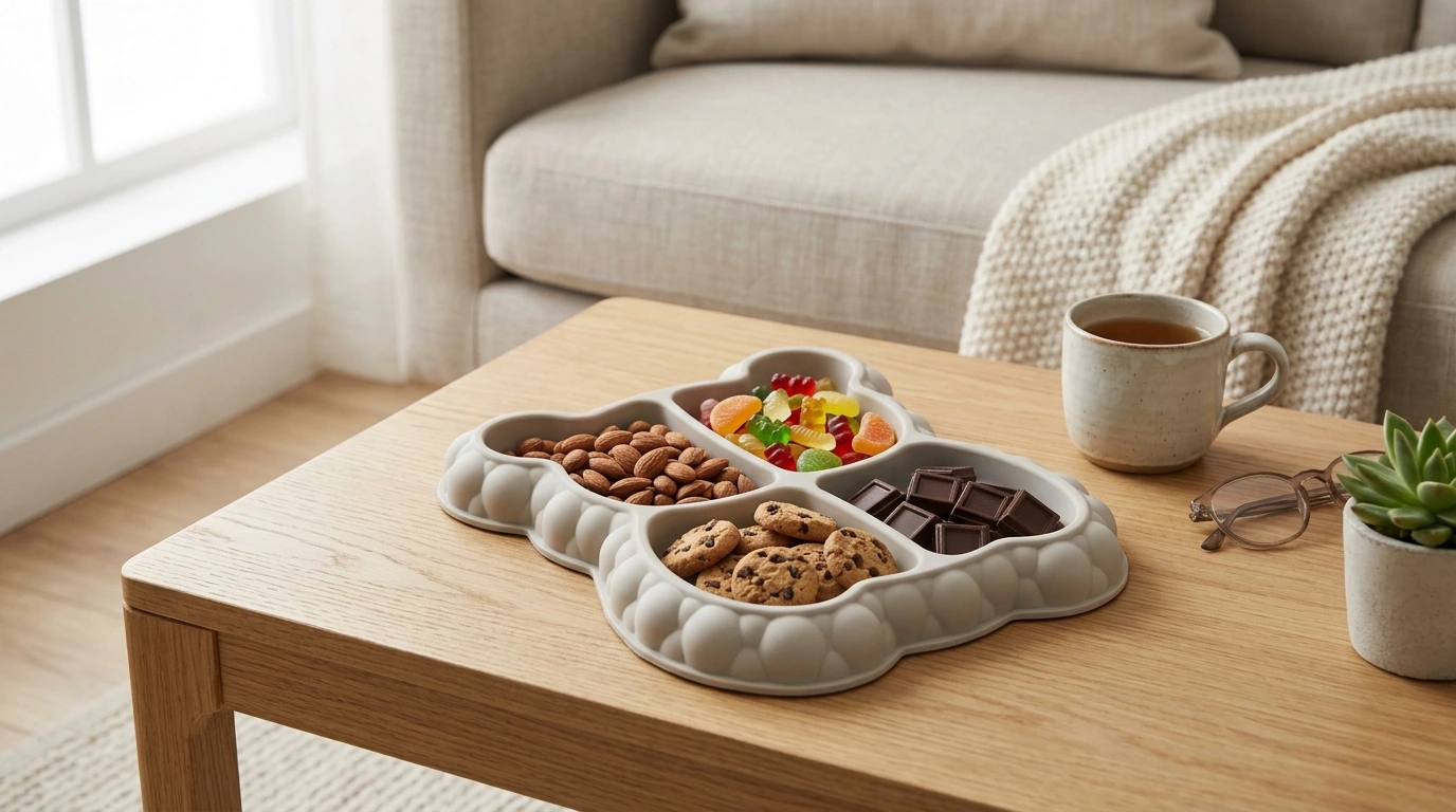 Nordic Bubble Bear Tray: Cute Sectioned Snack Organizer