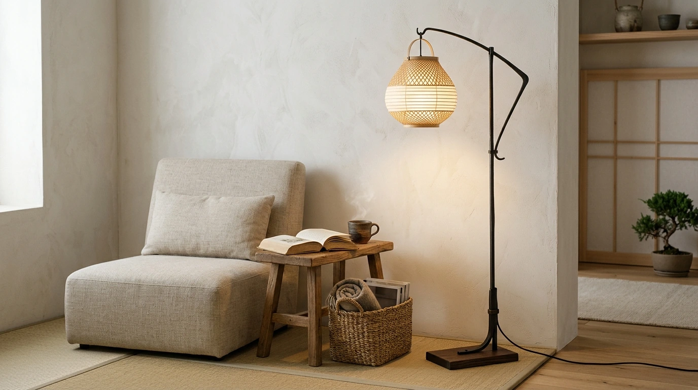 Zen Medieval Fishing Floor Lamp: Sculptural E27 Glow