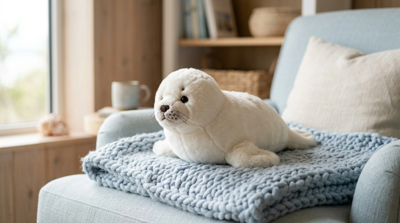 Pure White Seal Plush for Calm Cuddles & Ocean Decor