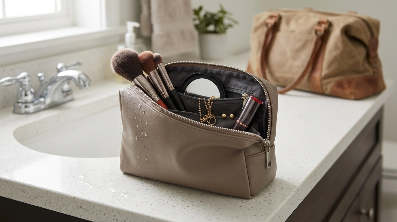 Waterproof PU Leather Cosmetic Bag for Makeup & Jewelry