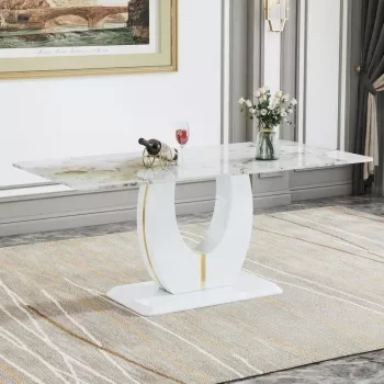 Marble Dining Table with Wood Pedestal: Modern & Warm