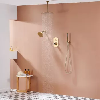 Brushed Gold 12-Inch Ceiling Dual-Head Shower System