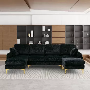 Velvet U-Shaped Convertible Sectional Sofa with Chaise
